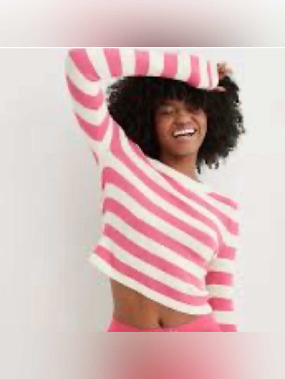 aerie NWT Pink and White Striped Cropped Crew Sweater